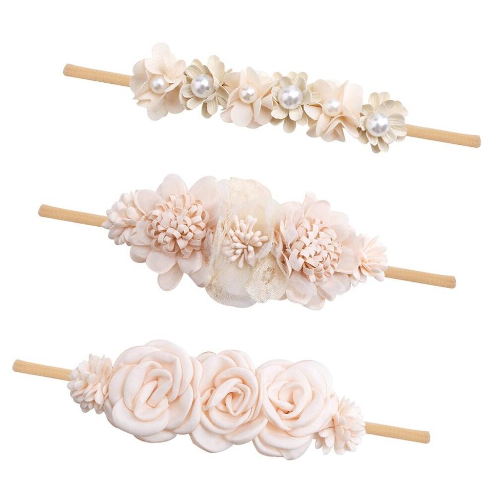 3pcs Baby Girl Flower Headbands, Super Soft & Stretchy Nylon Floral Hairbands fo